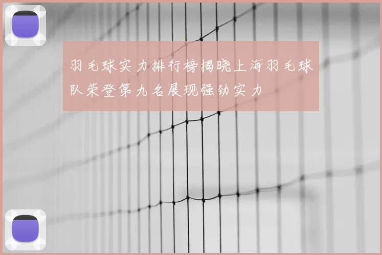 羽毛球实力排行榜揭晓上海羽毛球队荣登第九名展现强劲实力